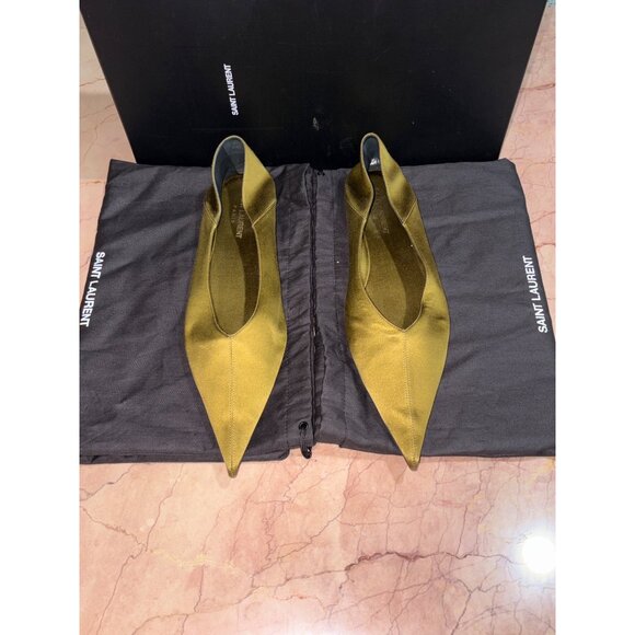 Saint Laurent Carolyn Slipper in Cuba Gold 40 With Box Womens Satin Flats - Picture 6 of 15